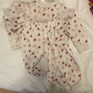 Cream Heart-Print Two-Piece Baby Pajama Set